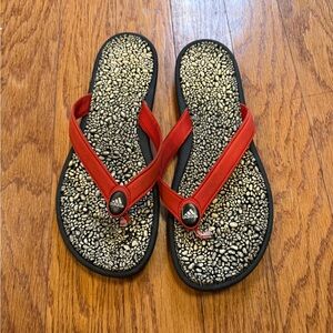 Adidas Gorrangy Size 10 Shoes Red Gray Black Slides Comfort Sport Sandals